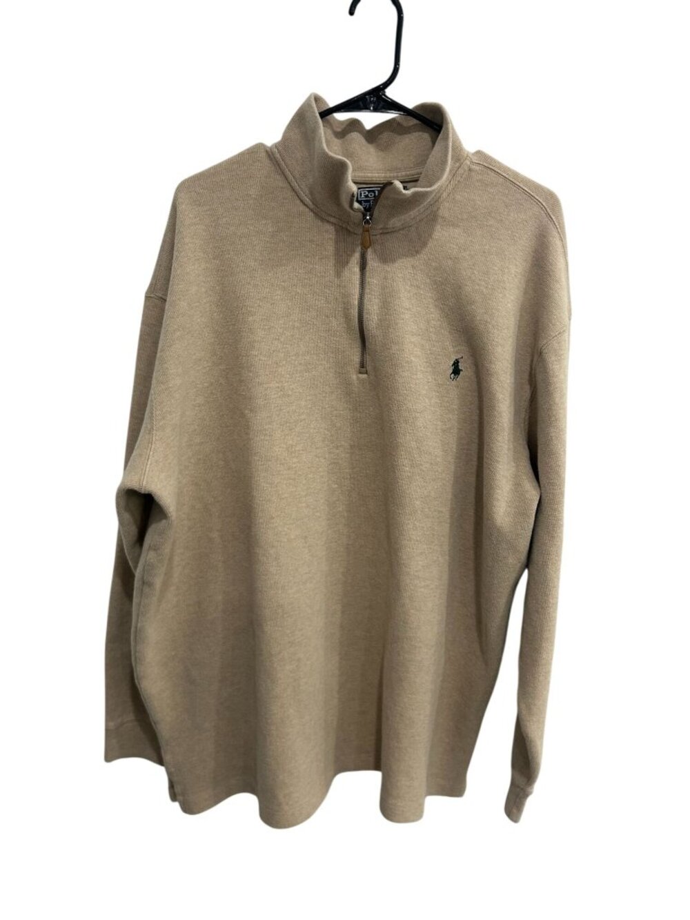 Polo Ralph Lauren 2XLT Mens Beige 1/4 Zip Pullover Cotton Old Money Collegiate